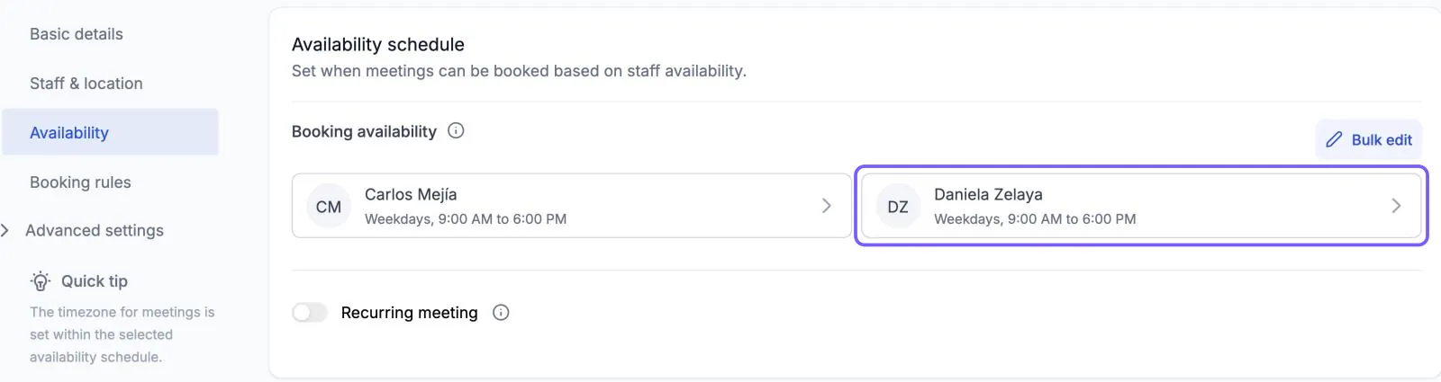 Tarjeta de la estilista agregada, resaltada en Booking availability